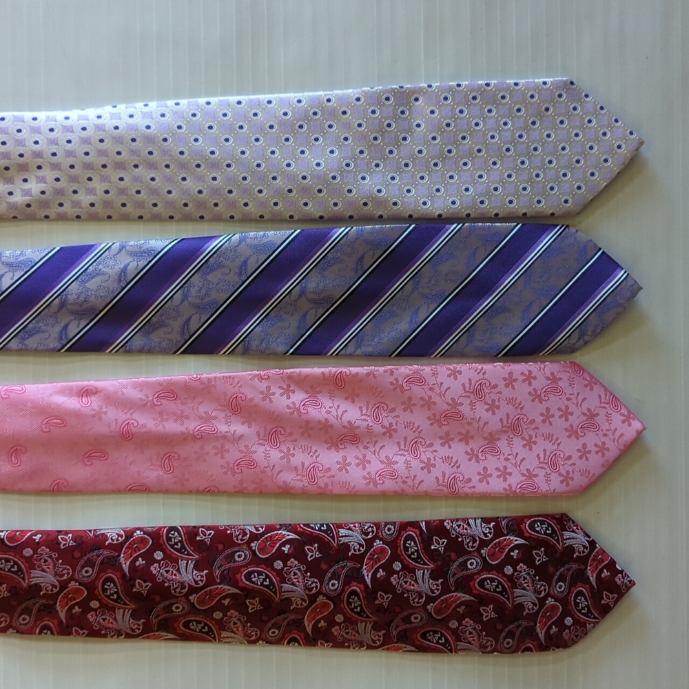 Lot of 4 Men's Ties Neckties - Romario Manzini Collection Purple Pink Red